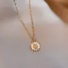 Wholesale Retro Sweet Sunflower Titanium Steel Copper Plating Inlay Zircon Pendant Necklace