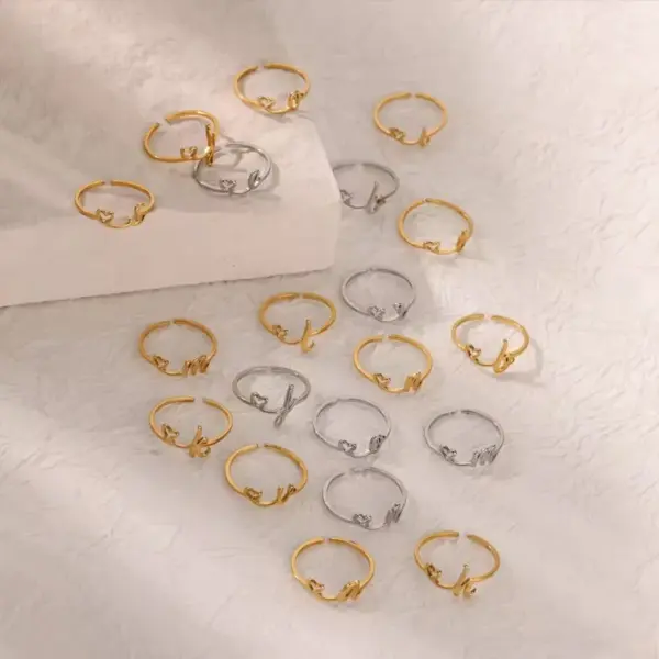Wholesale Minimalist Stainless Steel Ring With Cut Out Heart Design And 26 Alphabet Letters Simple Fashion Rings For Women And Unisex