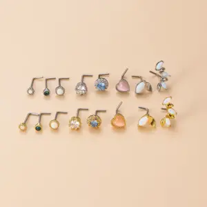 Wholesale 1 Piece 316L Stainless Steel Copper Zircon Nose Rings & Studs Heart Shape Waterproof Non Tarnish Surgical Steel Women'S