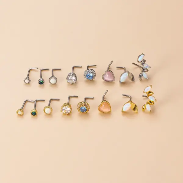 Wholesale 1 Piece 316L Stainless Steel Copper Zircon Nose Rings & Studs Heart Shape Waterproof Non Tarnish Surgical Steel Women'S
