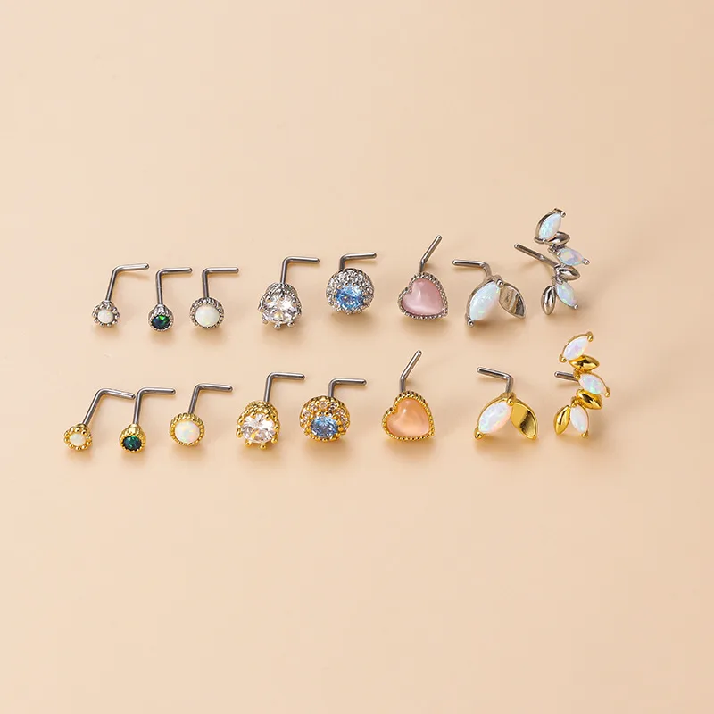 Wholesale 1 Piece 316L Stainless Steel Copper Zircon Nose Rings & Studs Heart Shape Waterproof Non Tarnish Surgical Steel Women'S