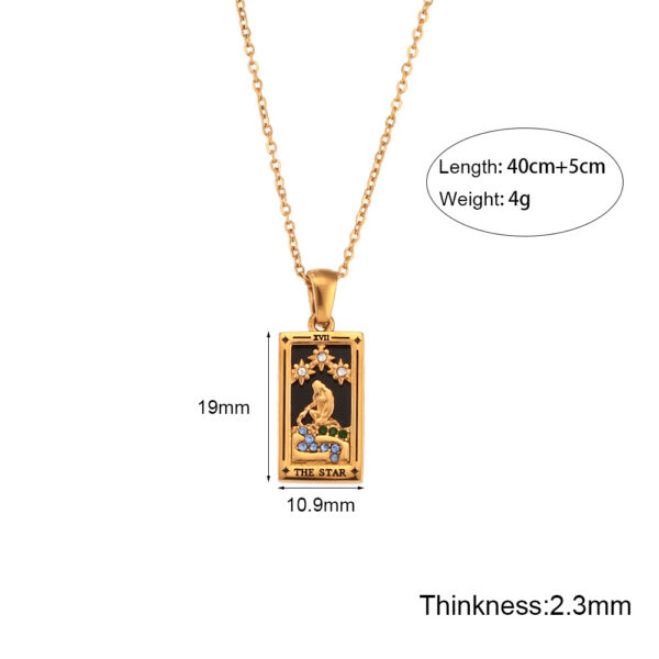 Wholesale European and American Ins Fashion Retro Popular Hot Pendant Jewelry Stainless Steel Rectangular Oil Dropping Zircon Tarot Necklace
