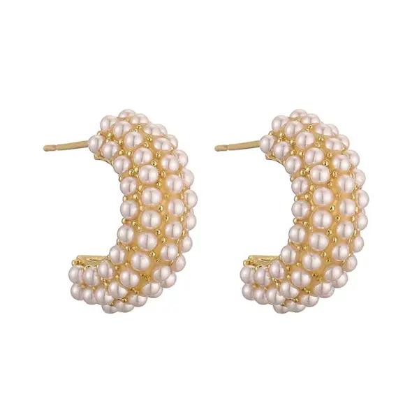 oly-b1ce0e63906c0f1a569596aeddaeac58 Wholesale 1 Pair Casual Elegant Vintage Style C Shape Plating Inlay Copper Artificial Pearls 18k Gold Plated Ear Studs