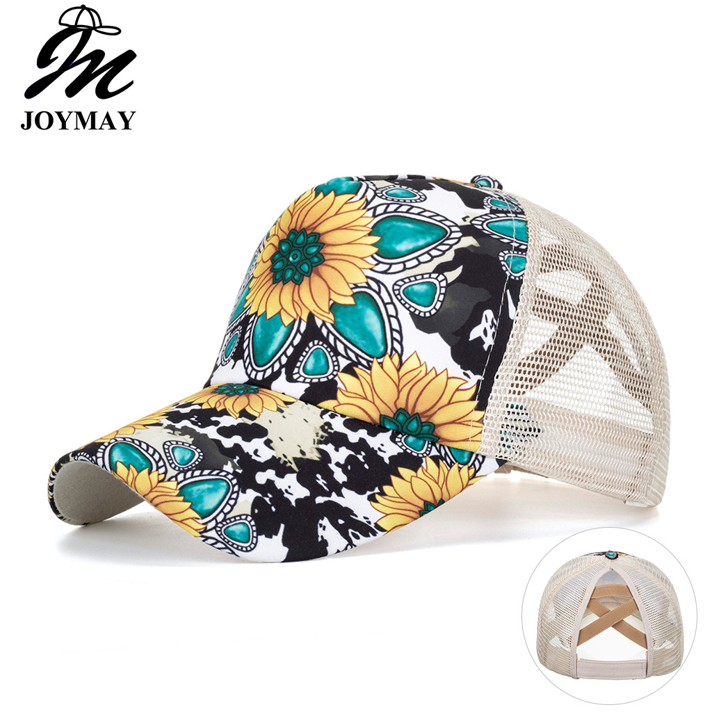 Wholesale Cross Border Hat Gem Suower Printed Cross Baseball Cap Cap Casual Sun Protection Sun Hat B1147