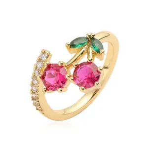 Gold Colorful Crystals Cherry Ring