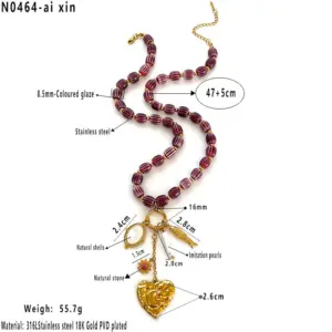 Purple Beaded Multi Pendant Necklace / Average Size