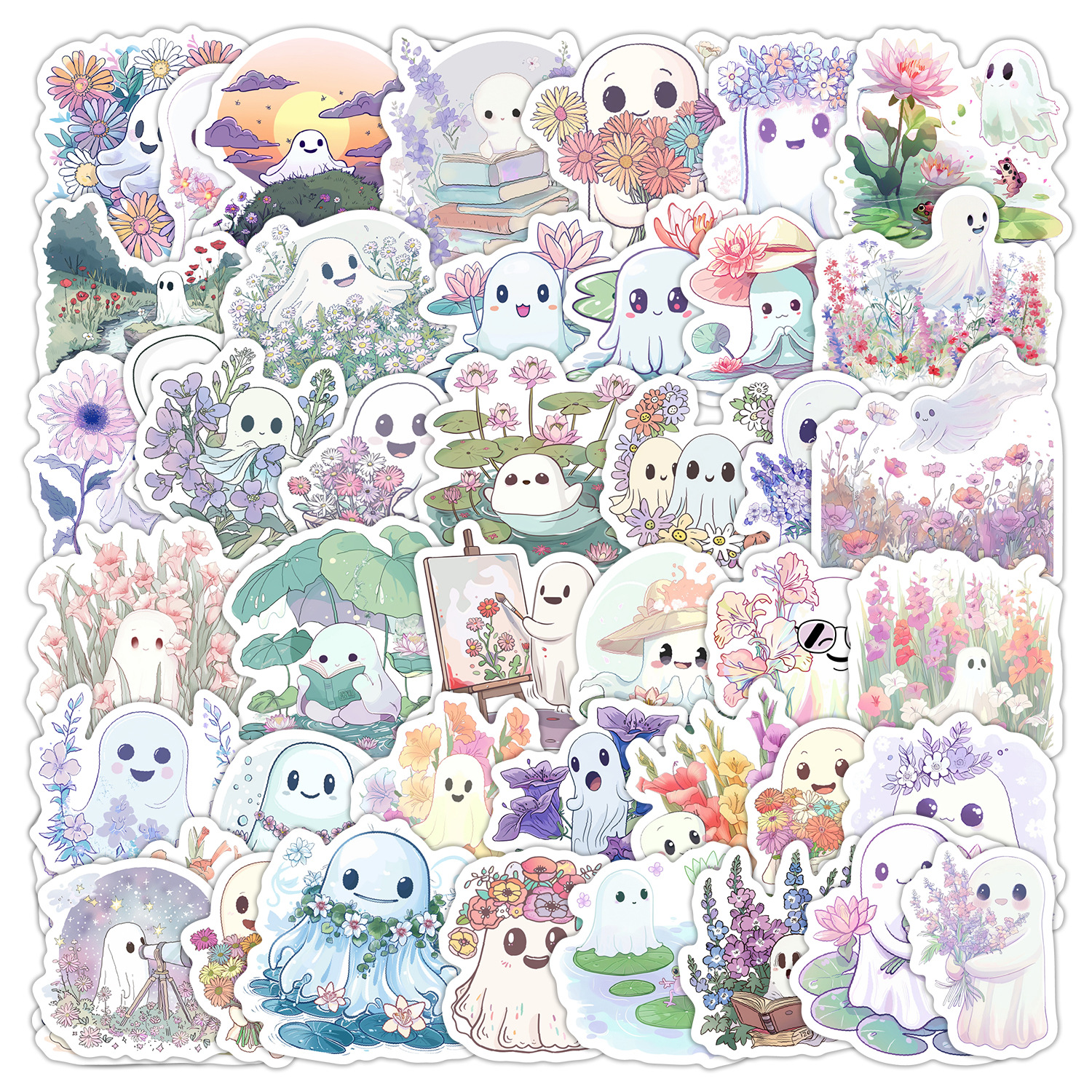 Wholesale flowers and ghost doodle stickers