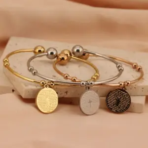 Wholesale PVD Coated 18K Gold Plated Cross Stainless Steel Basic Streetwear Waterproof Non Tarnish Bangle
