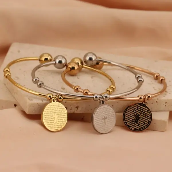 Wholesale PVD Coated 18K Gold Plated Cross Stainless Steel Basic Streetwear Waterproof Non Tarnish Bangle