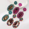 Wholesale Turquoise-set leopard print leather earrings