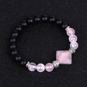 Sl235a4204 Pink Crystal Pyramid Frosted Stone Bracelet