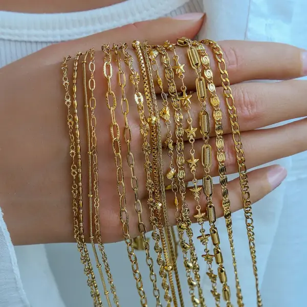 Gold Plated Titanium Steel O-Link Box Chain Side Body Link Bead Necklace Twisted Chain Clavicle Chain Bare Chain Fashion Personality