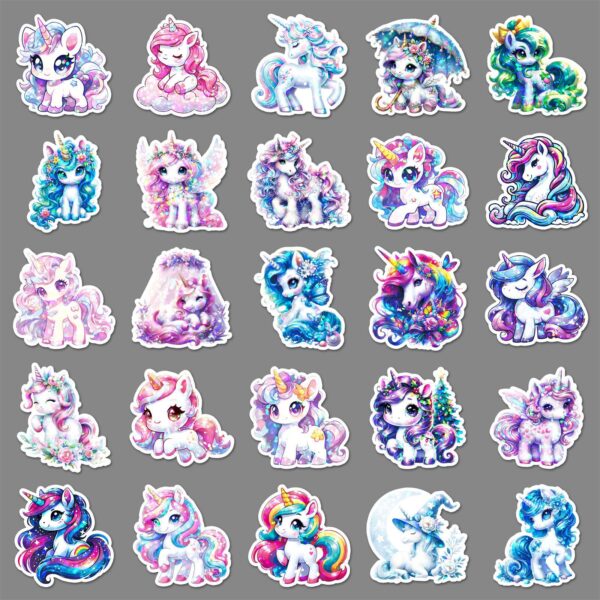 oly-b2094d100524d8f5fb7da6a190964f1f Wholesale 50pcs/pack Glitter Laser Rainbow Horse Unicorn Stickers