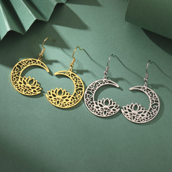 Wholesale European and American Holiday Cross-Border Decoration Cut Out Moon Lotus Earrings 304 Stainless Steel Earrings