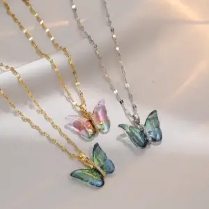 Wholesale Titanium Steel Simple Style Patchwork Butterfly Pendant Necklace