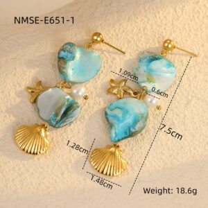 Nmse-e651-1 blue starfish earrings / 18K