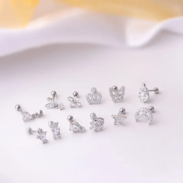 316L Stainless Steel Copper Ear Cartilage Rings & Studs Crown Waterproof Non Tarnish Surgical Steel Women'S