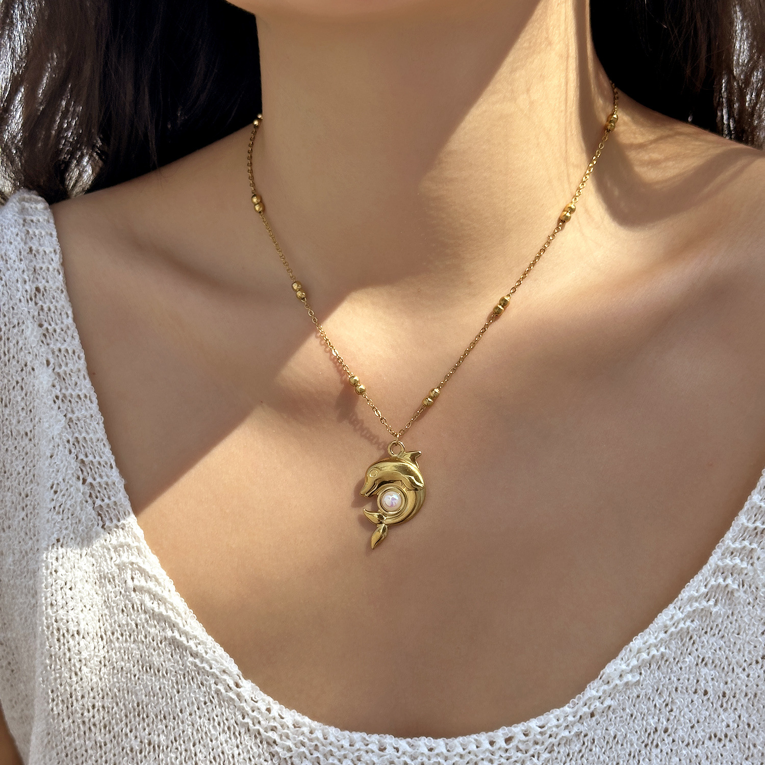 Wholesale Cross-border Stainless Steel Marine Series Necklace Women's Fashion All-match Niche Starfish Dolphin Conch Sun Pattern Necklace