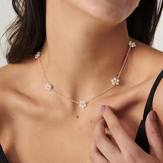 304 Stainless Steel Plastic Flower Ion Plating (IP) Plastic 18K Gold Plated Sweet Waterproof Non Tarnish Inlay Regular Chain Multicolor-Golden Yellow Pendant Necklace