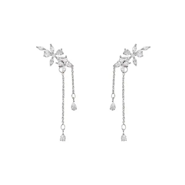 Wholesale 1 Pair Fairy Style Heart Shape Rhombus Bow Knot Copper Tassel Plating Inlay Zircon Drop Earrings