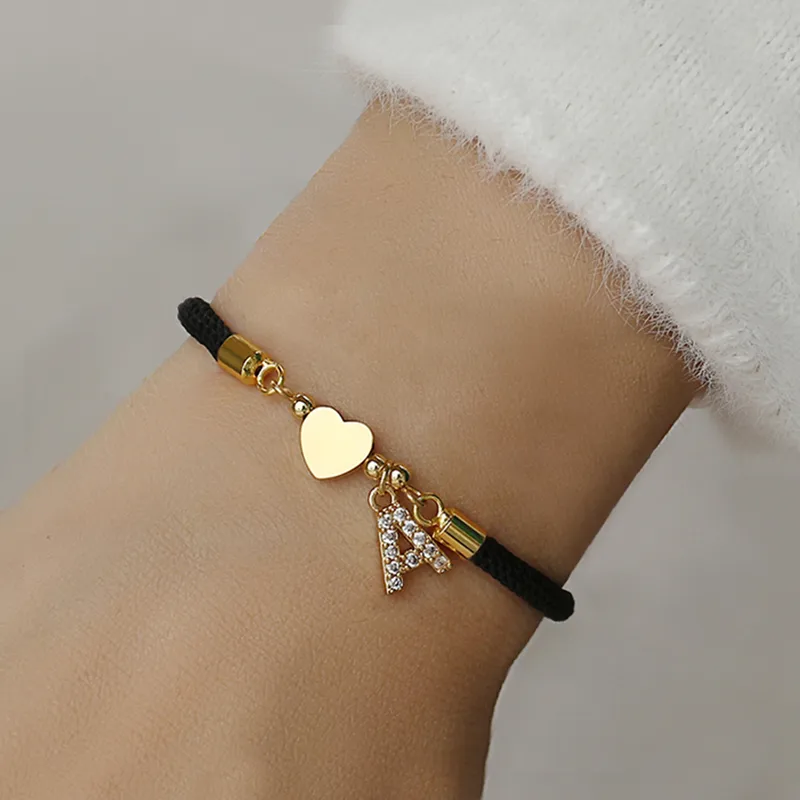Wholesale PVD Coated Real Gold Plated Letter 304 Stainless Steel Nylon Copper Simple Style Classic Style Waterproof Non Tarnish Nylon Bracelets