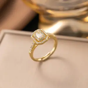 F1140 Copper Material-Geometric Zircon Ring Gold