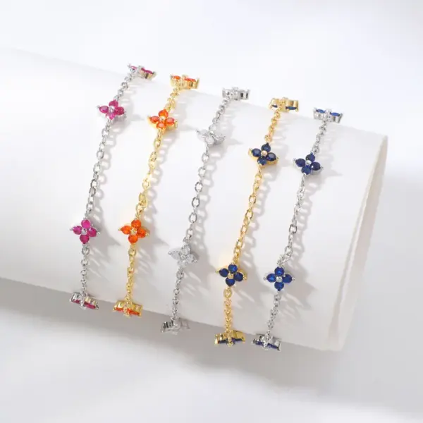 Wholesale Small Flower Zircon Tassel Exquisite Copper Bracelet Unisex Daily Accessories Birthday Gift