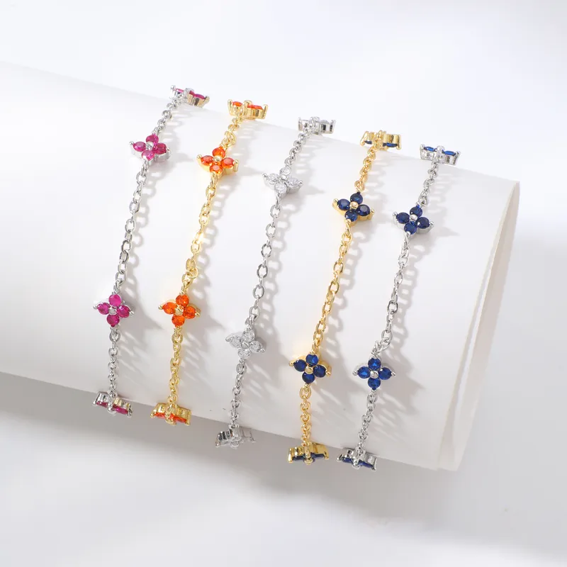 Wholesale Small Flower Zircon Tassel Exquisite Copper Bracelet Unisex Daily Accessories Birthday Gift