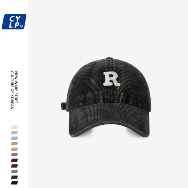 Wholesale Original Fashion Brand R Letter Baseball Cap Men's and Women's Ins Korean Style Washed Old Corduroy Cap Shown Face Small