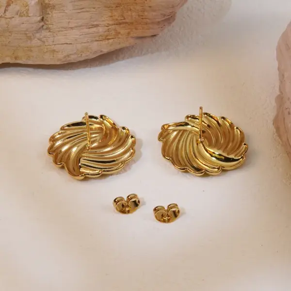 Wholesale 1 Pair Simple Style Streetwear Commute Round 304 Stainless Steel Imitation Gold Electroplating Ear Studs
