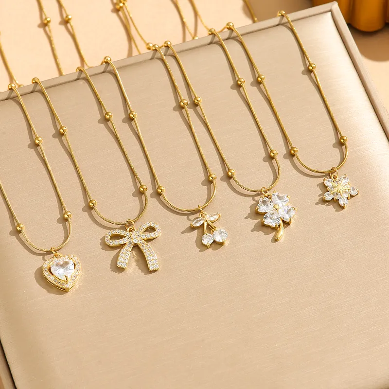 Wholesale Water Plating Vacuum 18K Gold Plated K Solid Color 304 Stainless Steel Copper Elegant Luxurious Simple Style Pendant Necklace