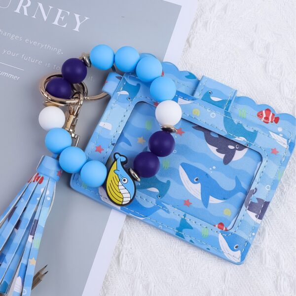 Wholesale Silicone bead bracelet, card holder, keychain, PU tassel beaded printed animal