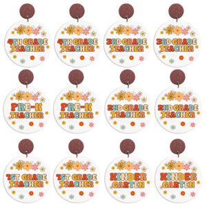 Wholesale Cross-border Amazon Teacher Gift Wooden Printed School Season Grade Text Retro Bohemian Autumn Earrings