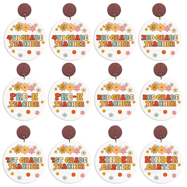 Wholesale Cross-border Amazon Teacher Gift Wooden Printed School Season Grade Text Retro Bohemian Autumn Earrings