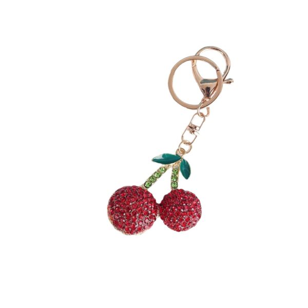 Wholesale Creative Cute Cherry Rhinestone Car Keychain Women's Bag Accessories Fruit Shape Pendant Small Gift Gift Accessories