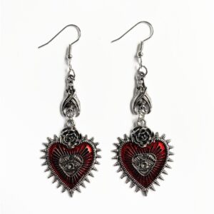 Wholesale Hot Gothic Punk Rose Wings Flower Red Oil Drops Heart-Shaped Earrings Factory Direct Sale