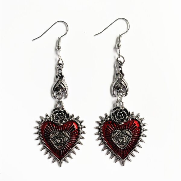 Wholesale Hot Gothic Punk Rose Wings Flower Red Oil Drops Heart-Shaped Earrings Factory Direct Sale