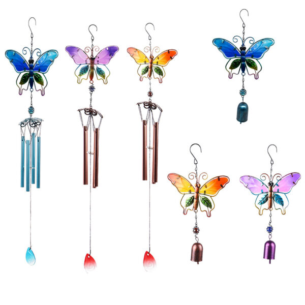 Wholesale Butterfly Wind Bell Metal Crafts Glass Painted Aluminum Pipe Hanging Decoration Creative Home Bell Wind Bell Pipe Pendant Spot