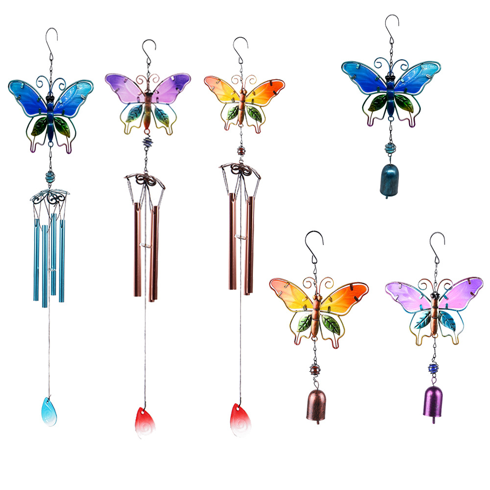 Wholesale Butterfly Wind Bell Metal Crafts Glass Painted Aluminum Pipe Hanging Decoration Creative Home Bell Wind Bell Pipe Pendant St