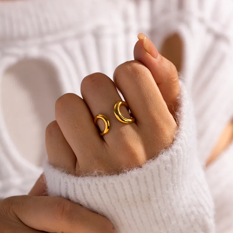 Wholesale Jewelry IG Style Asymmetrical 304 Stainless Steel PVD Coated Plating Open Rings