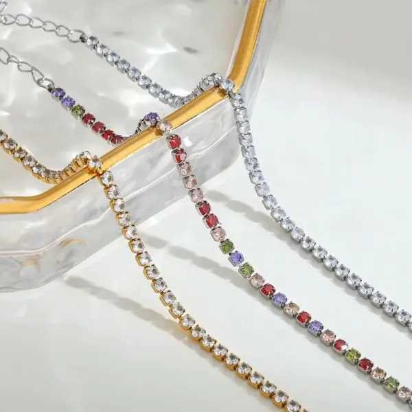 Vacation Simple Style Solid Color 304 Stainless Steel Zircon Tennis Chain Tennis Bracelet In Bulk