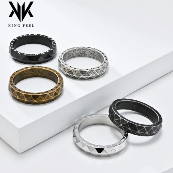 Wholesale Cross-border Nordic Retro Diamond Face Viking Character Stainless Steel Ring Niche Personality Men's Cold Style Jewelry