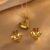 Wholesale Electroplating PVD Coated 18K Gold Plated Imitation Heart Shape 304 Stainless Steel Sweet Simple Style Classic Earrings Necklace Jewelry Set