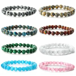 Wholesale Retro Round Beaded Natural Stone Bracelets