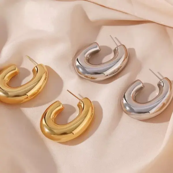 304 Stainless Steel C Shape PVD Coated 18K Real Gold Plated 18K Gold Casual Hawaiian Vacation Waterproof Non Tarnish Plating Earrings