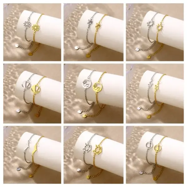 Wholesale Cute Hip-Hop Lady Cactus Star Moon 201 Stainless Steel Cable Chain Bracelets In Bulk