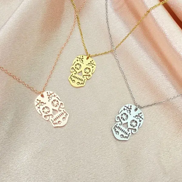 Wholesale Jewelry Retro Skull Stainless Steel 18K Gold Plated Plating Pendant Necklace