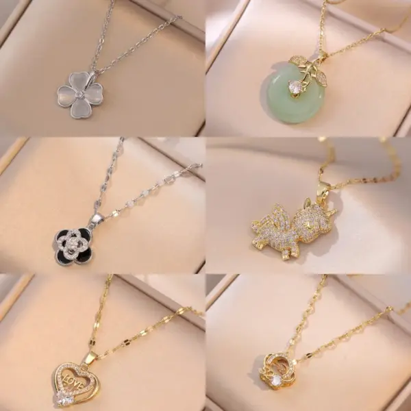 Elegant Bohemian Style Titanium Steel And Copper Necklace For Women Creative Versatile Heart Design Fashion Collarbone Chain Jewelry Accessory