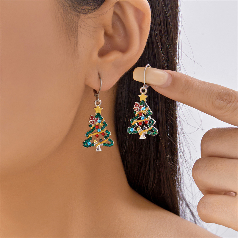 Wholesale Christmas tree ipping rhinestone pendant earrings