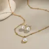 Wholesale Elegant Pearl Necklace And Earring Set For Women Stainless Steel Non-Fading Luxury Jewelry Accessories Suitable For All Seasons